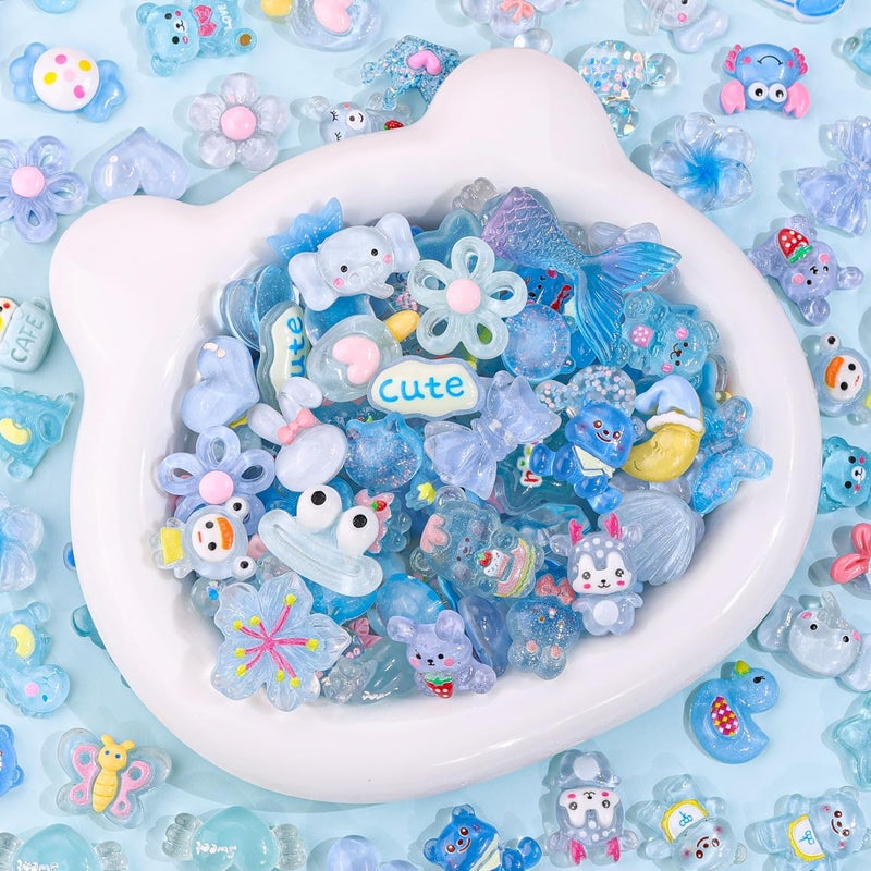 Glitzest 100PCS TINKRSTUFF Blue Slime Charms Jelly Cute Flatback Resin Charms for Slime, Random Kawaii Decoden Charm for Embellishments Phone Junk Case Charms Bulk, Hairpins Scrapbooking Crafting & DIY Decor - Image 4
